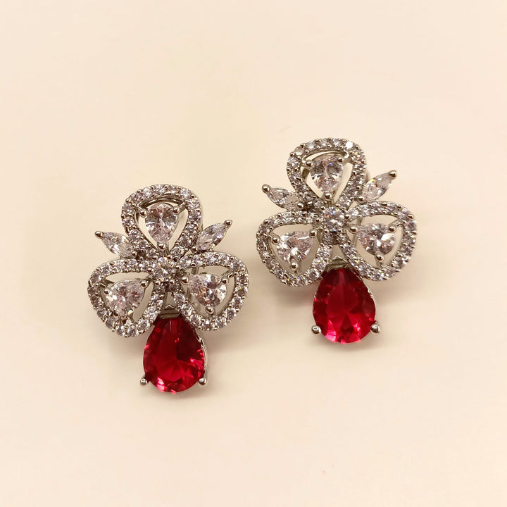  Trendy American Diamond Tops with Semi Precious Rose Pink Stone and Silver Plated Brass Metal