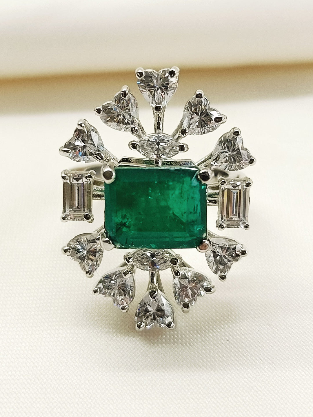 Elodie Green 92.5 Silver American Diamond Finger Ring - qivii