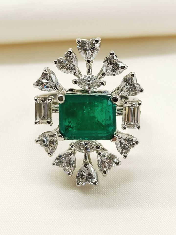 Elodie Green 92.5 Silver American Diamond Finger Ring - qivii