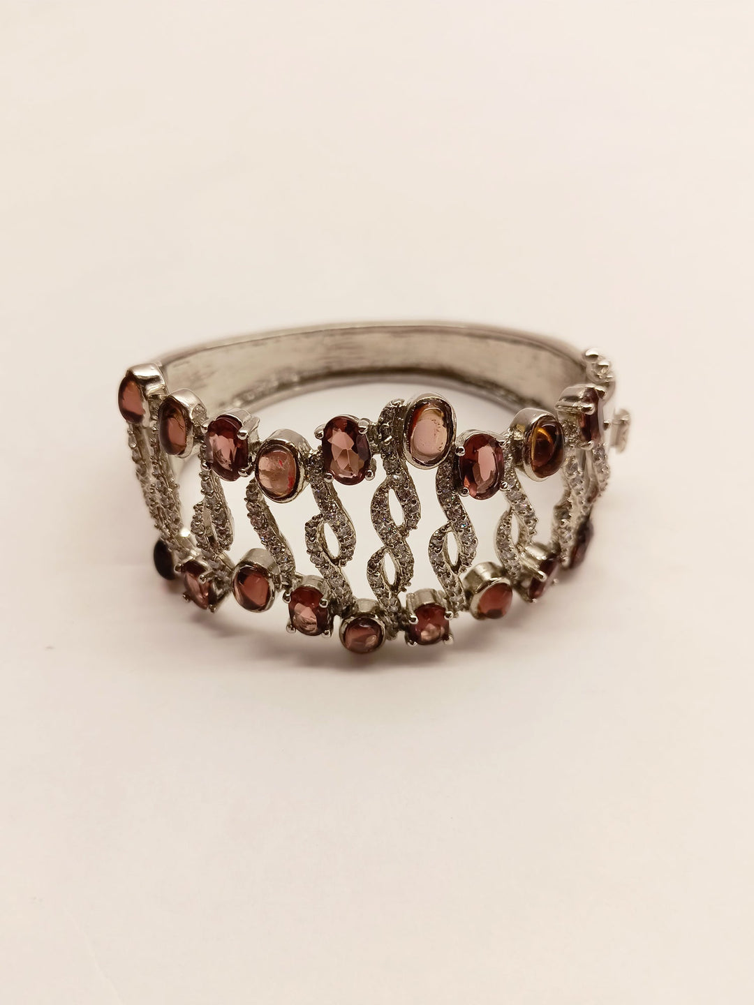 Vrisha Silver American Diamond Bracelet With Pink Stone - qivii