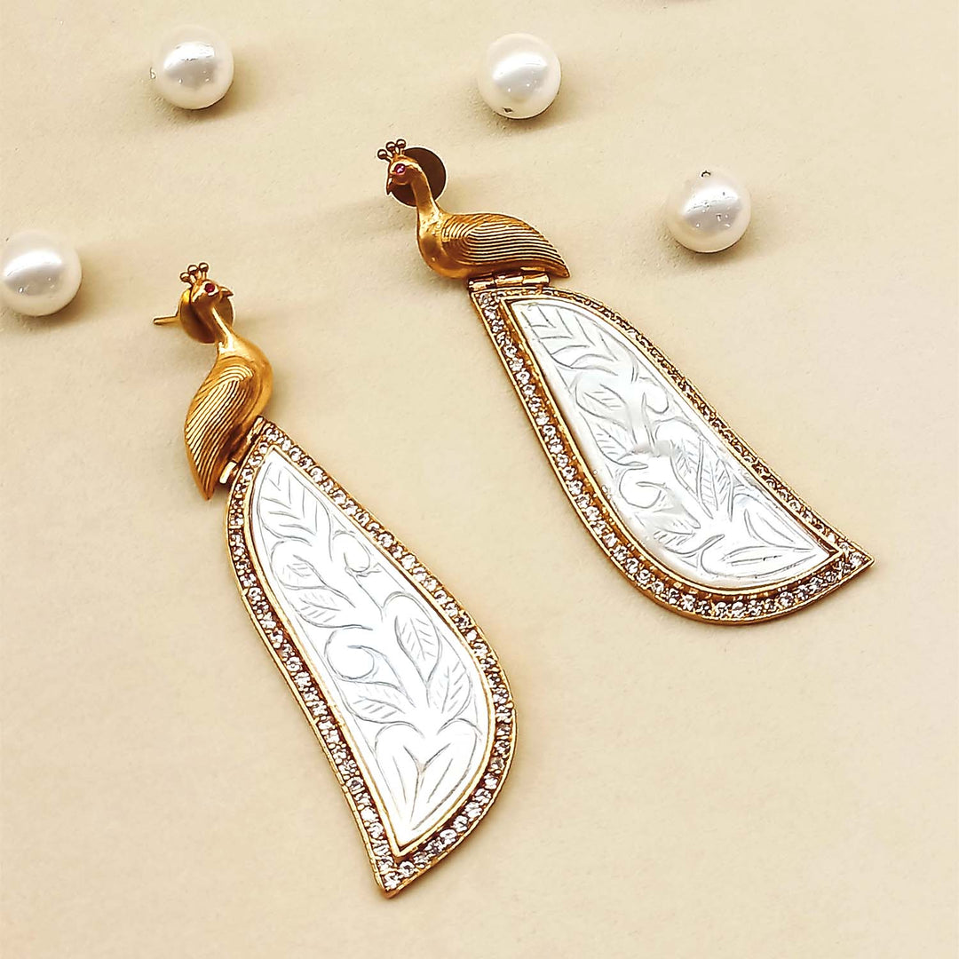 Aatmaja White Stone Peacock Gold Plated Boutique Earrings for women