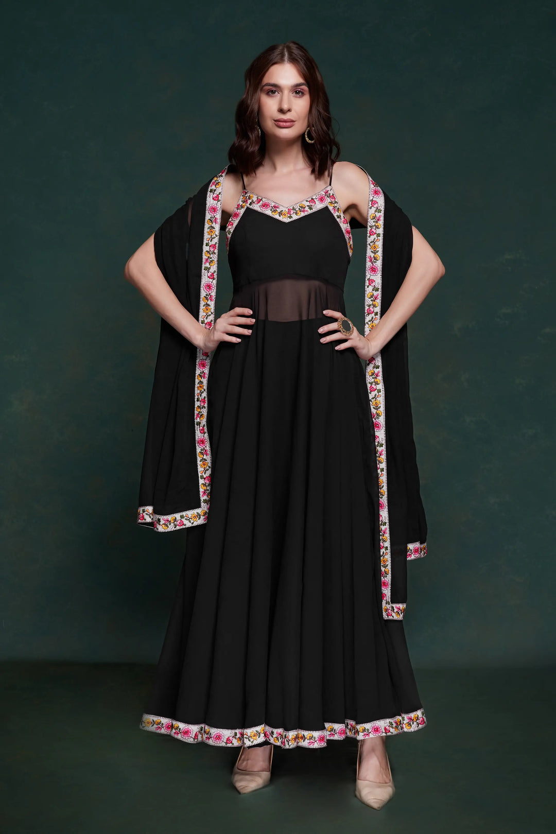 Black Georgette Salwar Suit With Dupatta - qivii