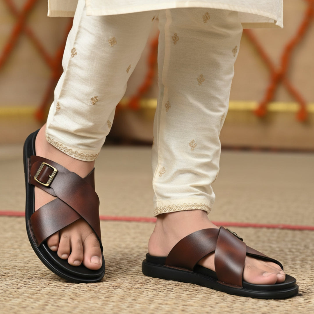 SKEROO 6408 Men's BROWN Chappal/Flip flop/Slipper Extra Soft Chappal Slipper Ethnic Wear Leather With Adjustable Buckle Strap Navratri Fashion Footwear - qivii