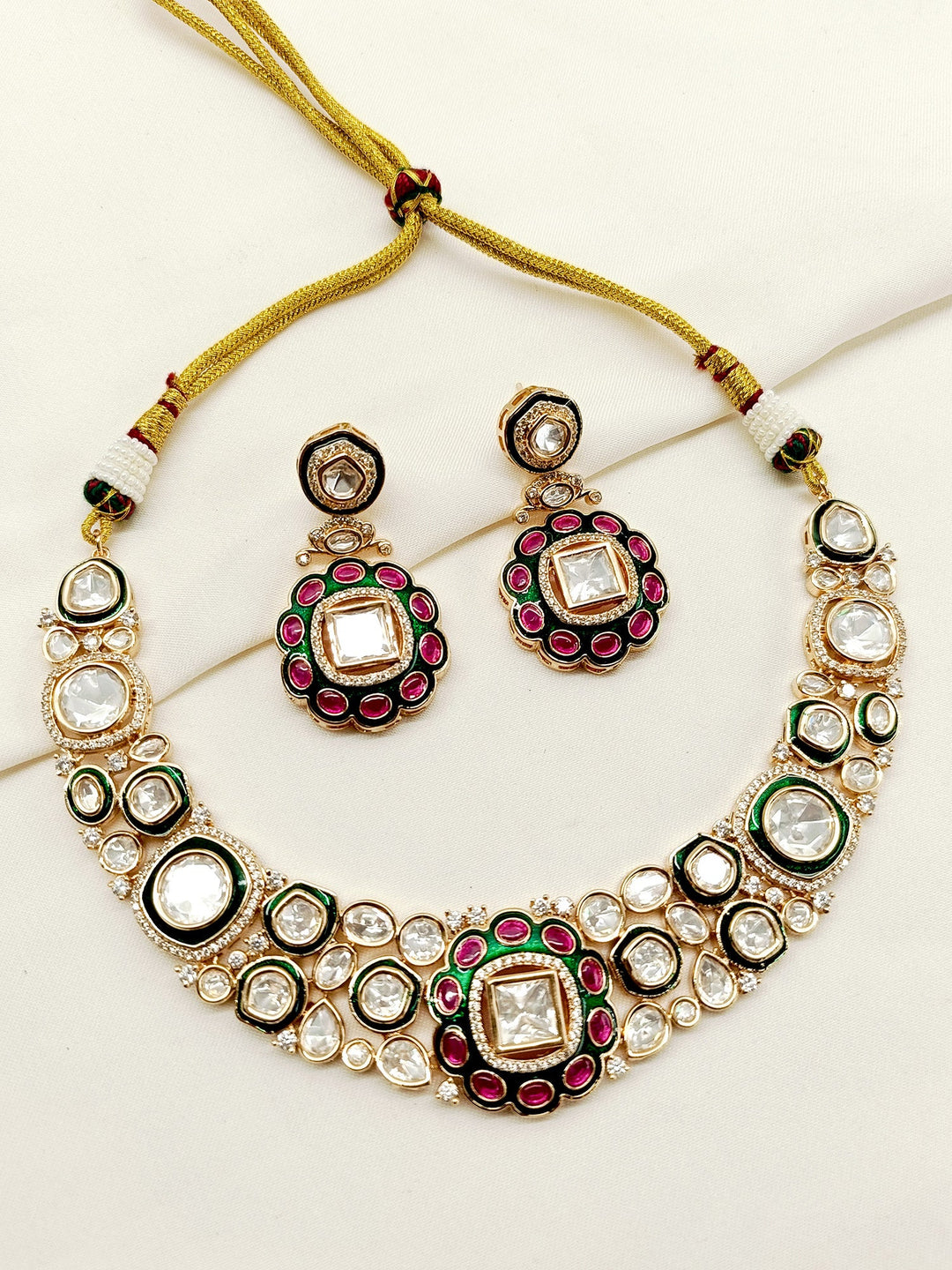 Adah M & G Kundan Necklace Set - qivii