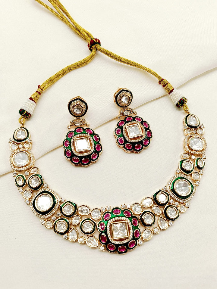 Adah M & G Kundan Necklace Set - qivii