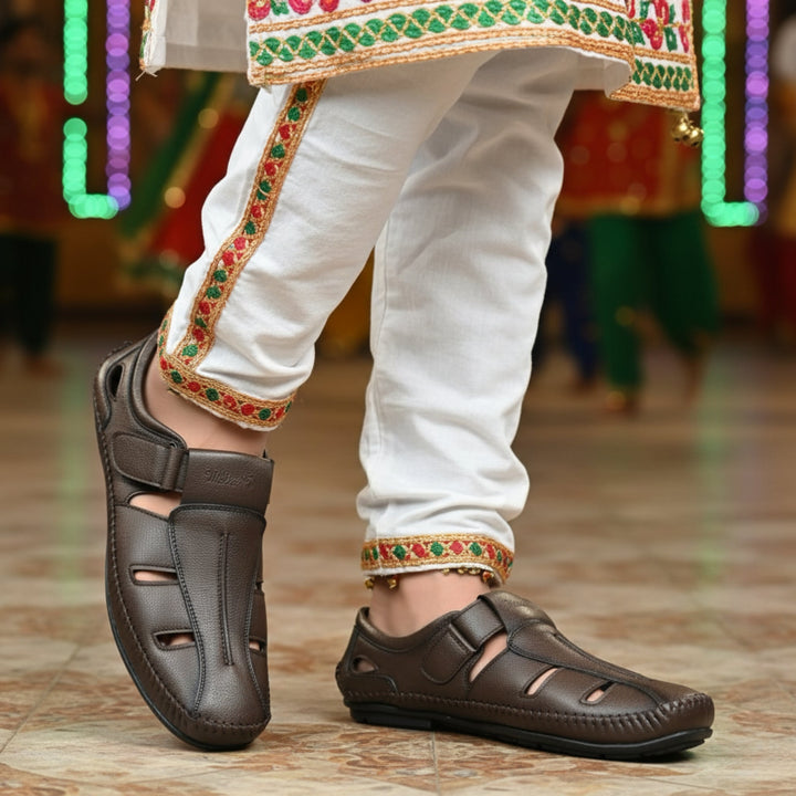P&G N1404 Men's BROWN Slipon Sandal Extra Soft Sandal/Mojri/Ethnic Wear Leather With Adjustable Strap/Navratri Fashion Footwear. - qivii