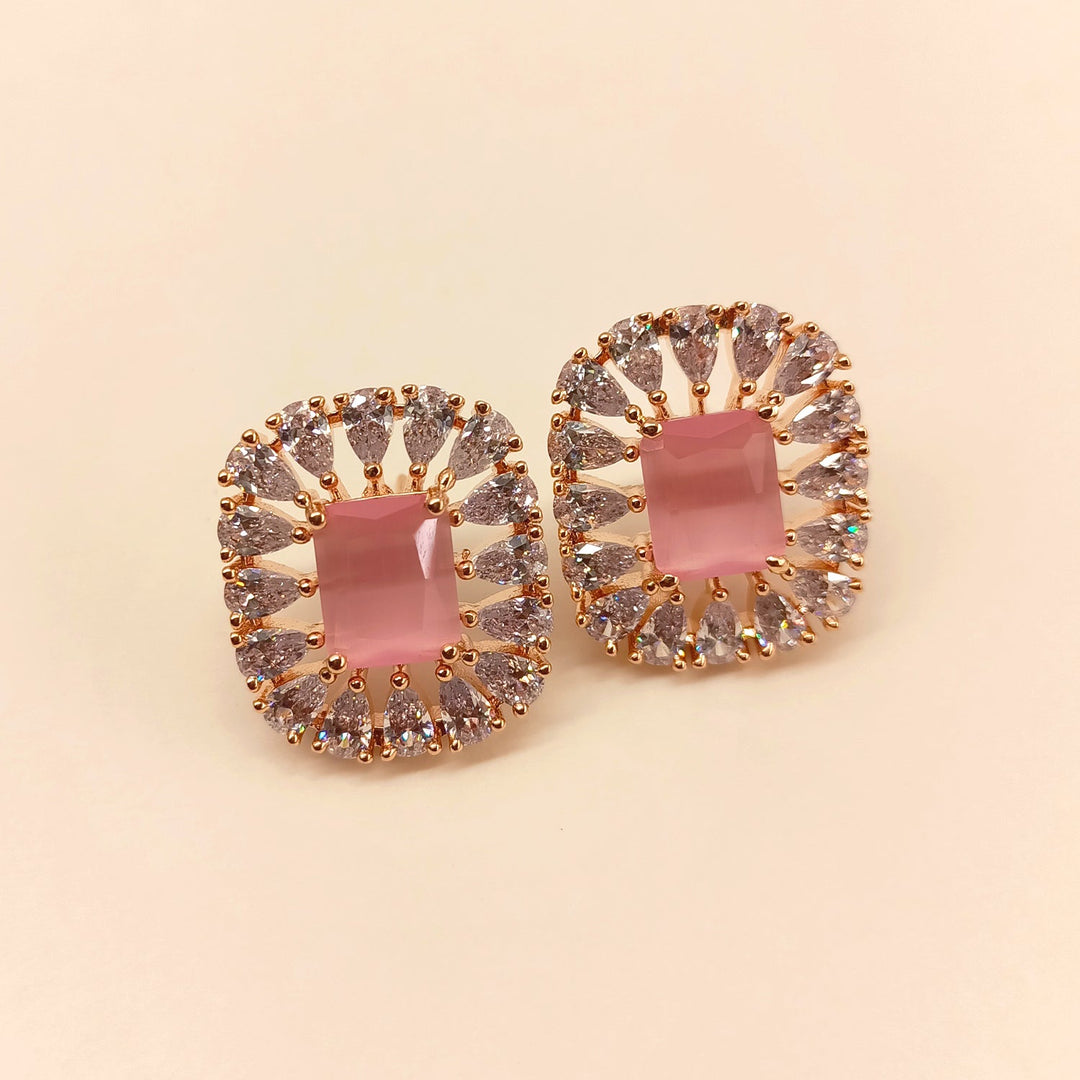Stylish Rose Gold Plated Tops with Baby Pink Aqua Stone and American Diamond Studs