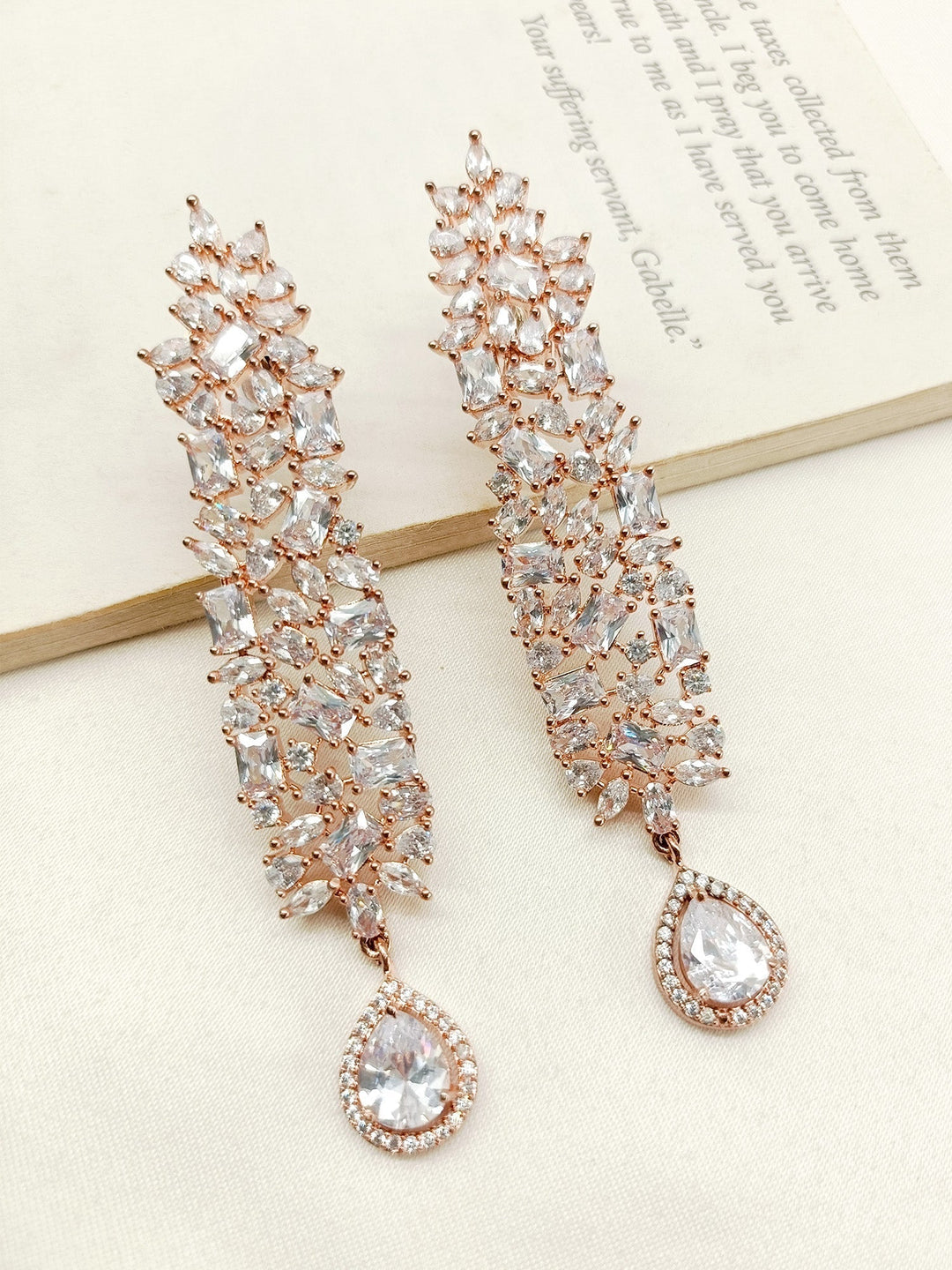 Daksha Rose Gold Plated White Diamond Earrings, elegant and timeless design