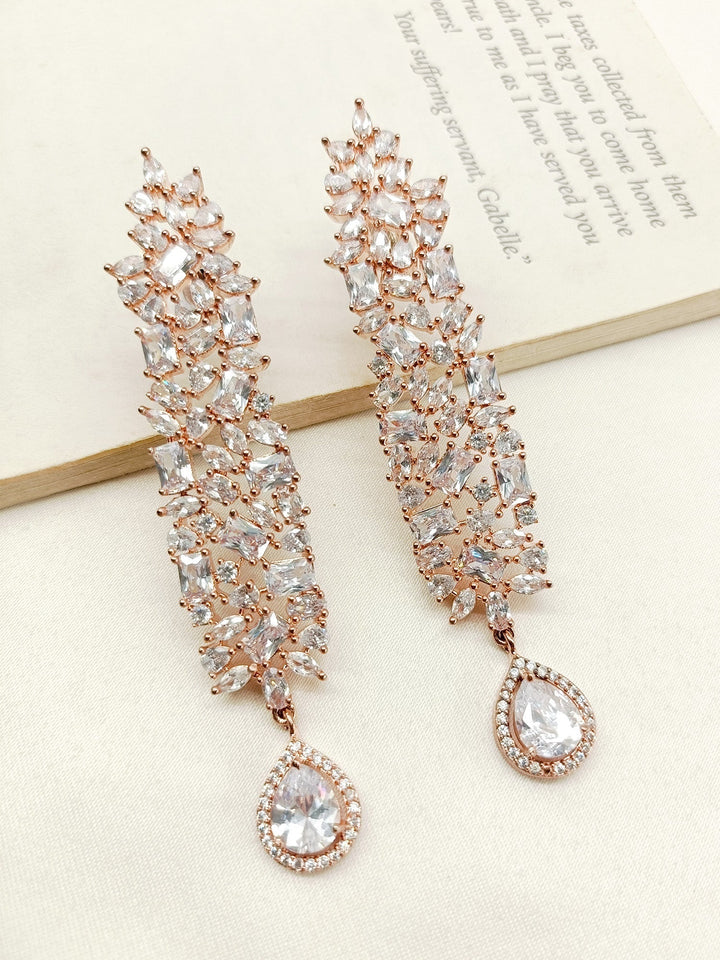 Daksha Rose Gold Plated White Diamond Earrings, elegant and timeless design