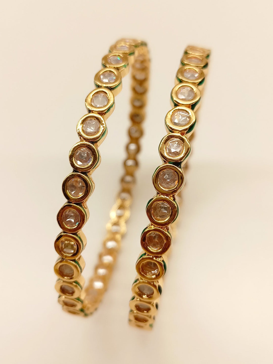 Omaira White Kundan Bangle Pair - qivii