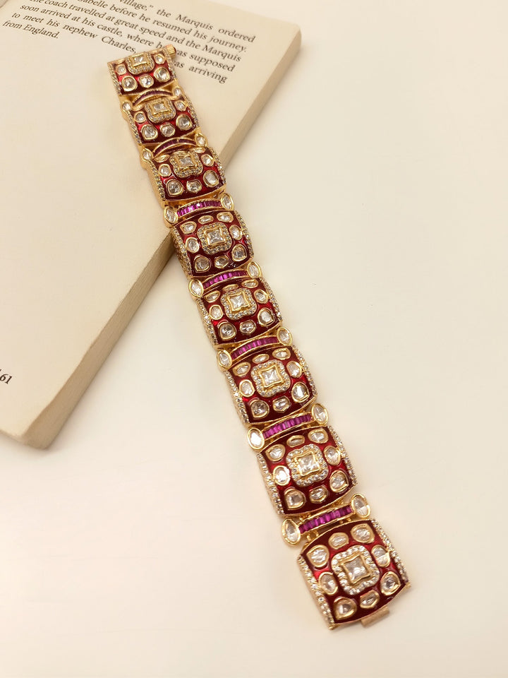 Shakshi Maroon Kundan Bracelet - qivii