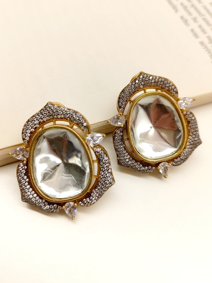 Prerna White Diamond Polki Tops handcrafted with gold plated brass metal, back clip, and dazzling design