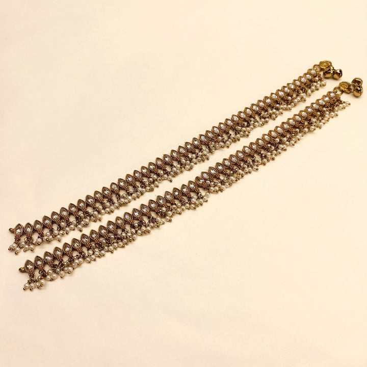 Unnati White Polki Payal /Anklet - qivii