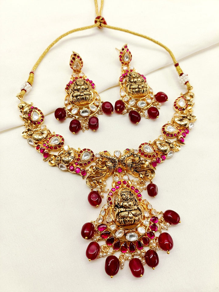 Kaveri Maroon Temple Antique Set - qivii