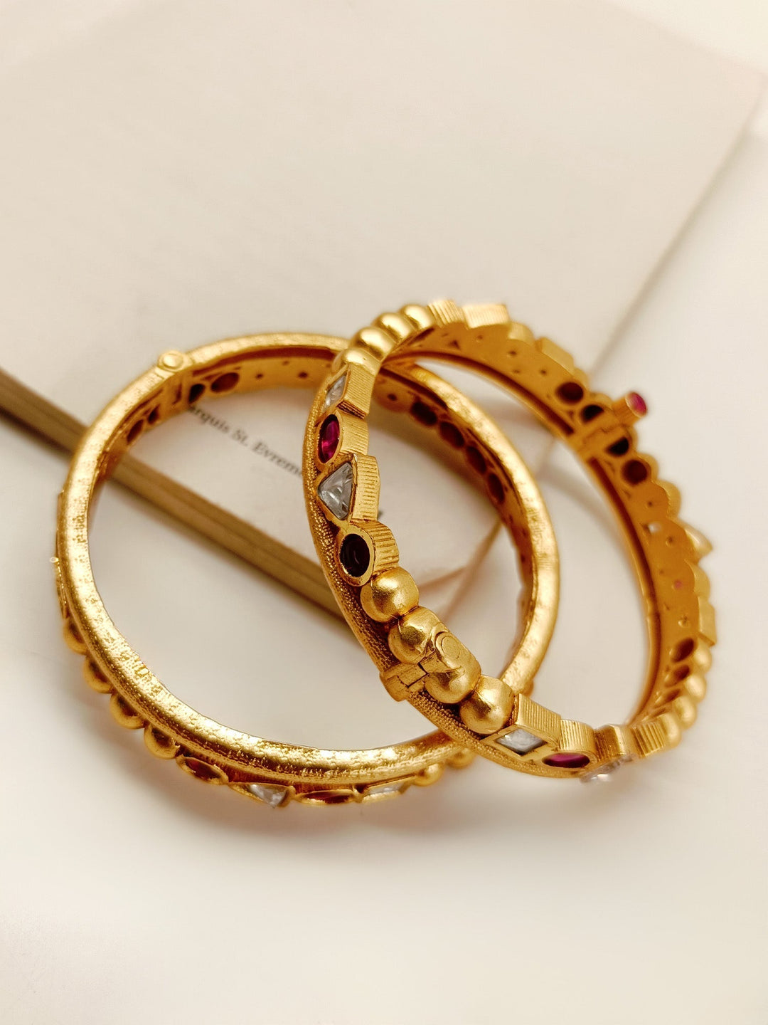 Haarika Rose Pink Kundan Bangle Pair - qivii