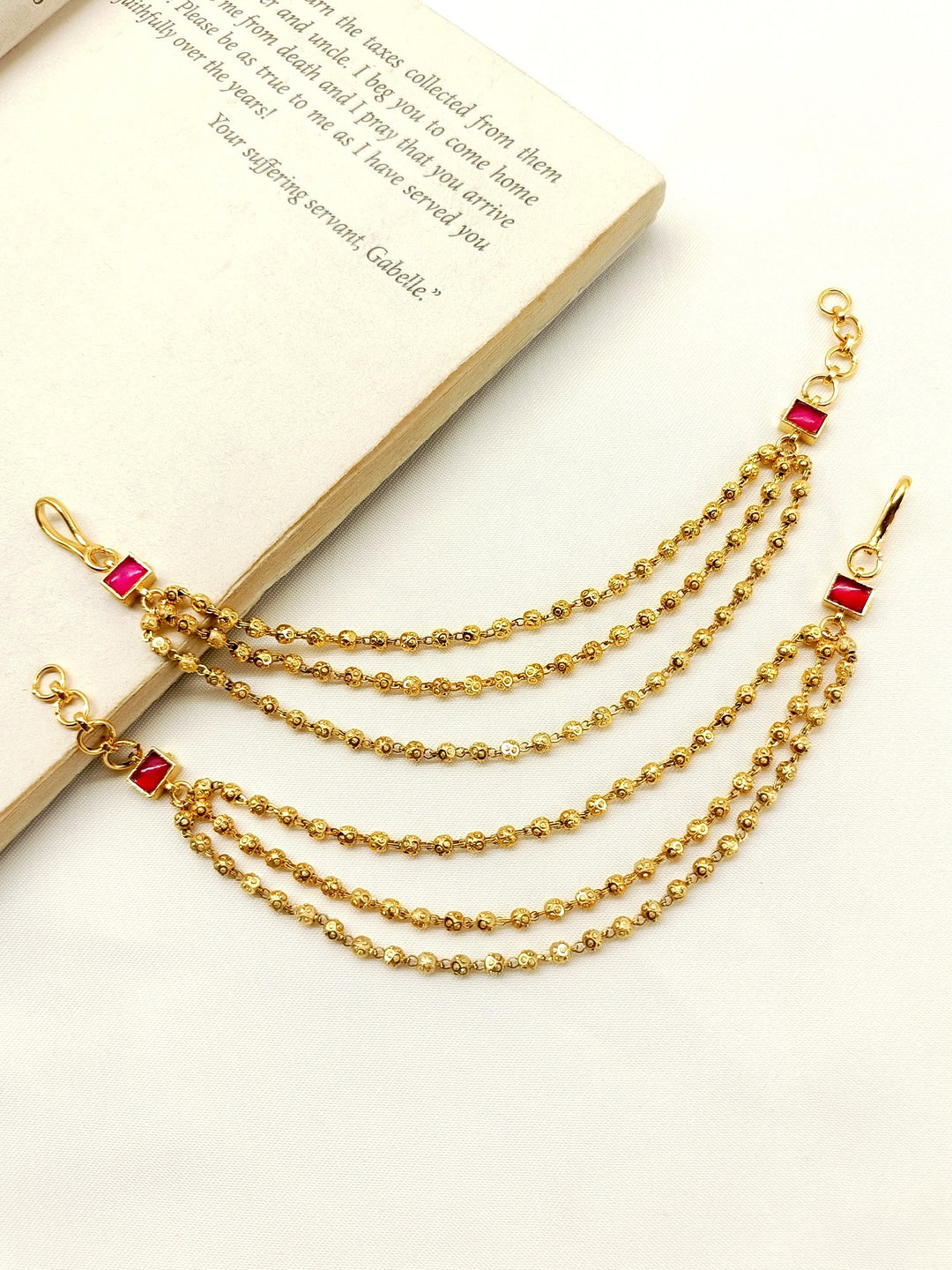 Vidushi Ruby Traditional Ear Chain - qivii