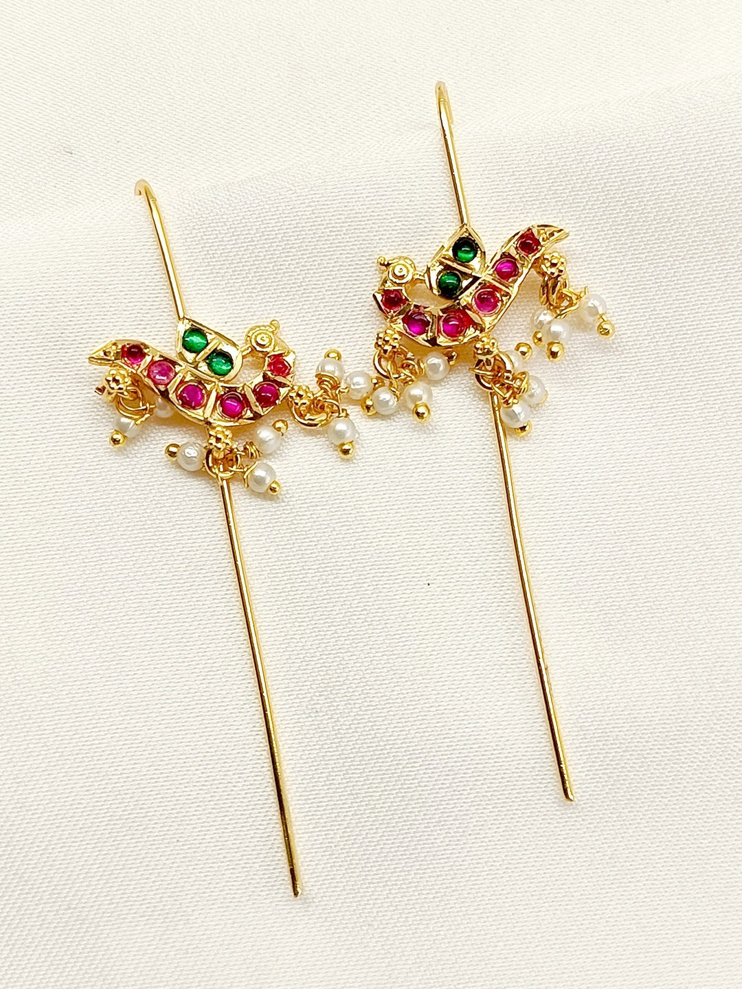 Gold plated brass metal ear cuff with stunning peacock motifs 