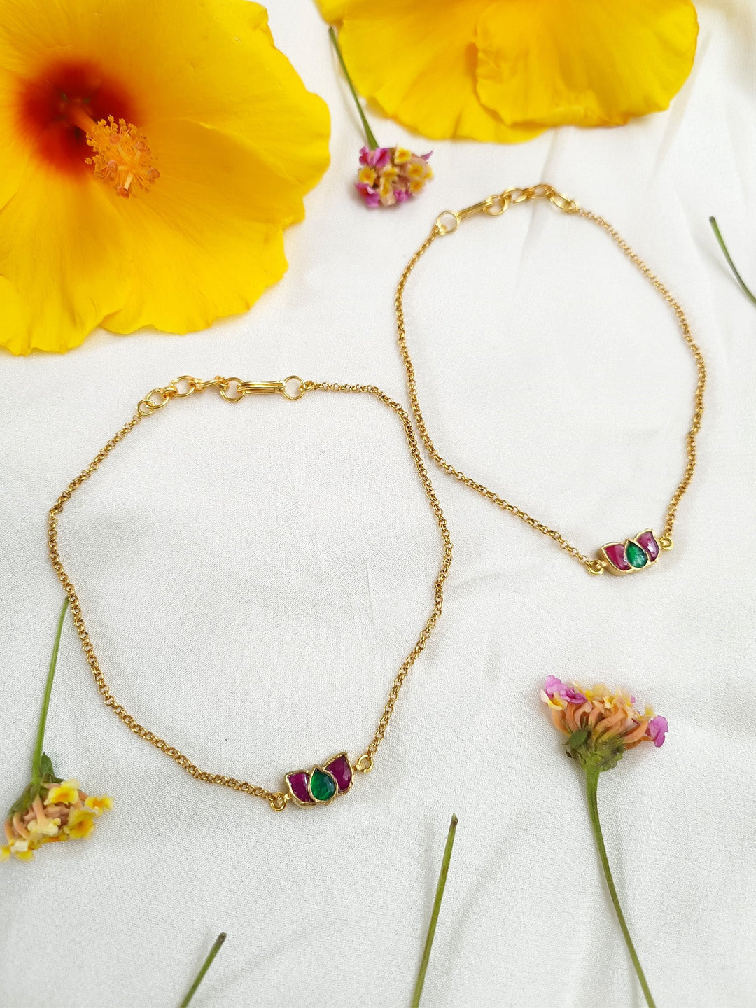 Zinovia M & G Lotus Flower Kundan Anklet - qivii