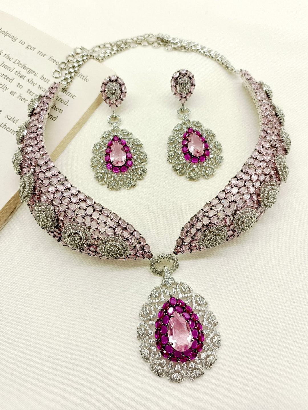 Beverly Pink American Diamond Set - qivii