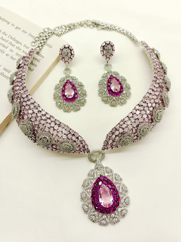 Beverly Pink American Diamond Set - qivii