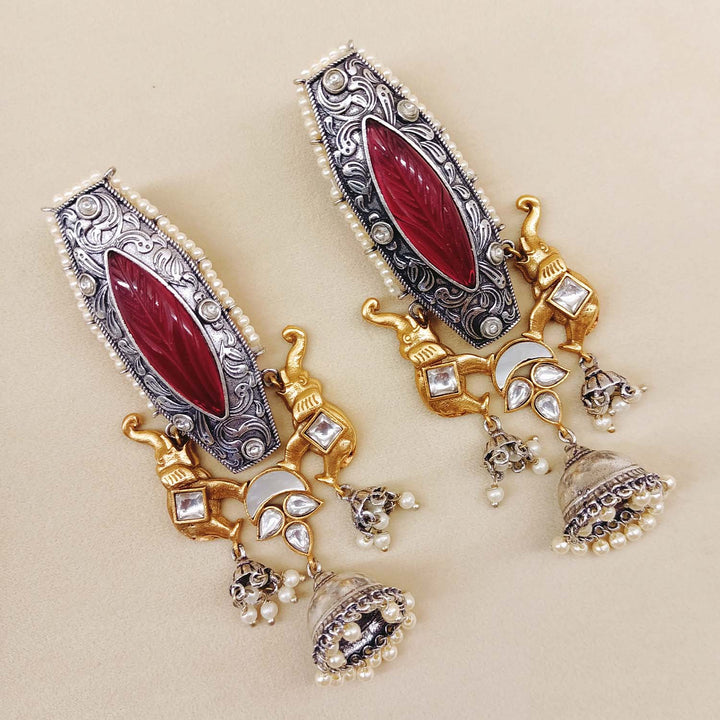 Rose pink and gold two tone polish boutique jhumki earrings