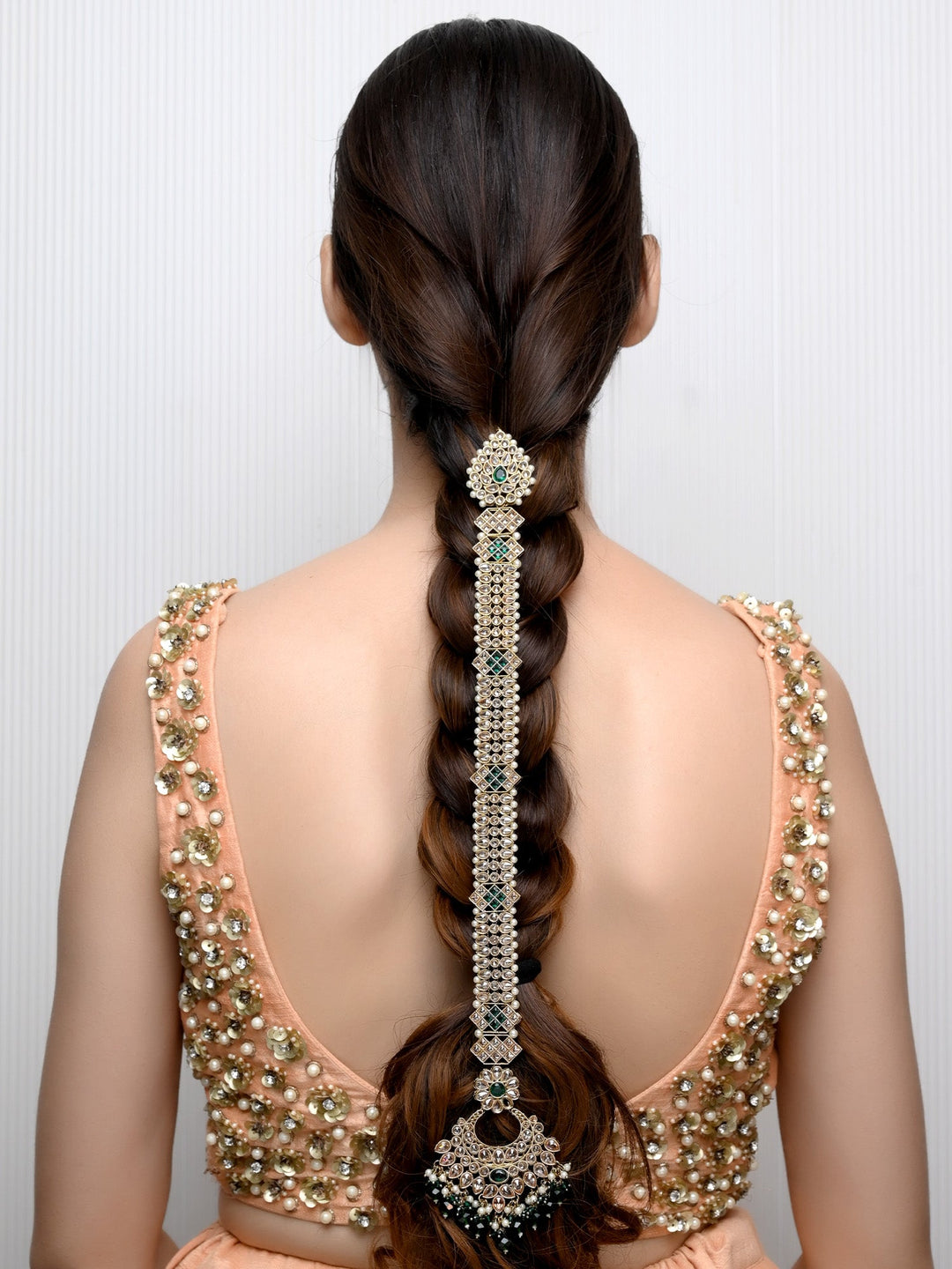 Deepanshi Green Braid Accessories In Polki - qivii