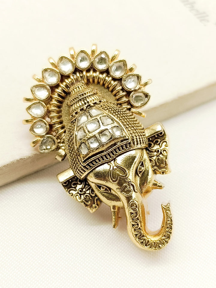 Netra White Ganesh Ji Brooch - qivii