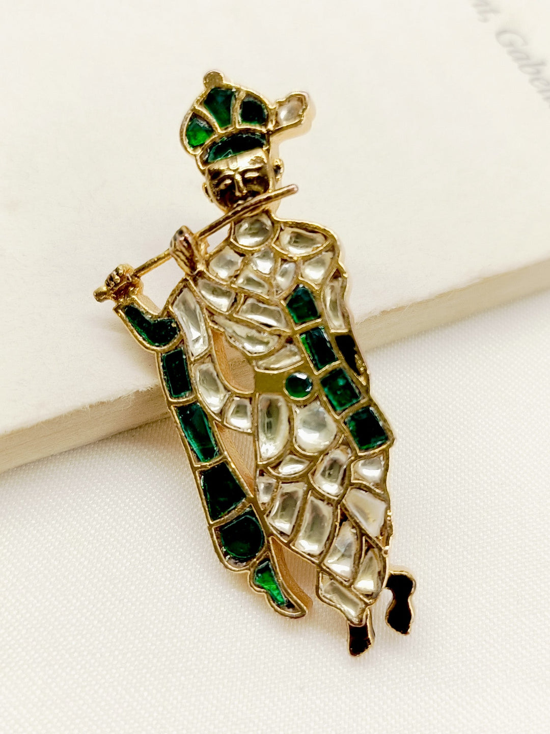 Shurutika Green Krishna Ji Brooch - qivii