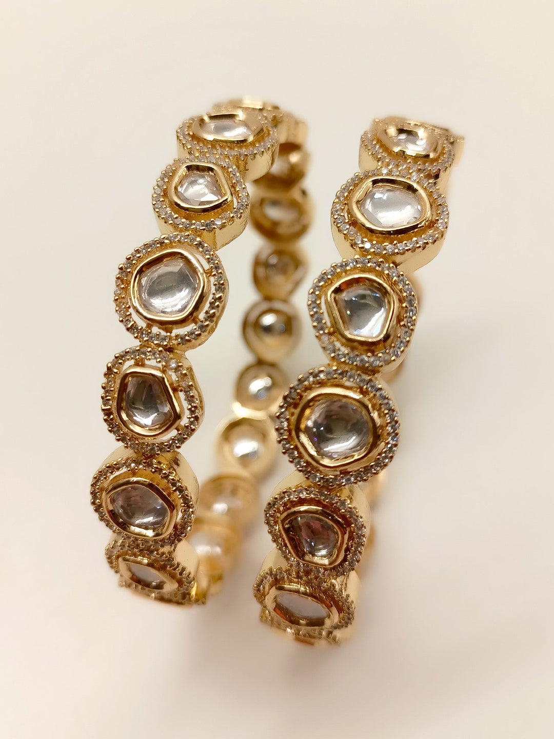 Dominica White Kundan Polki Bangles - qivii