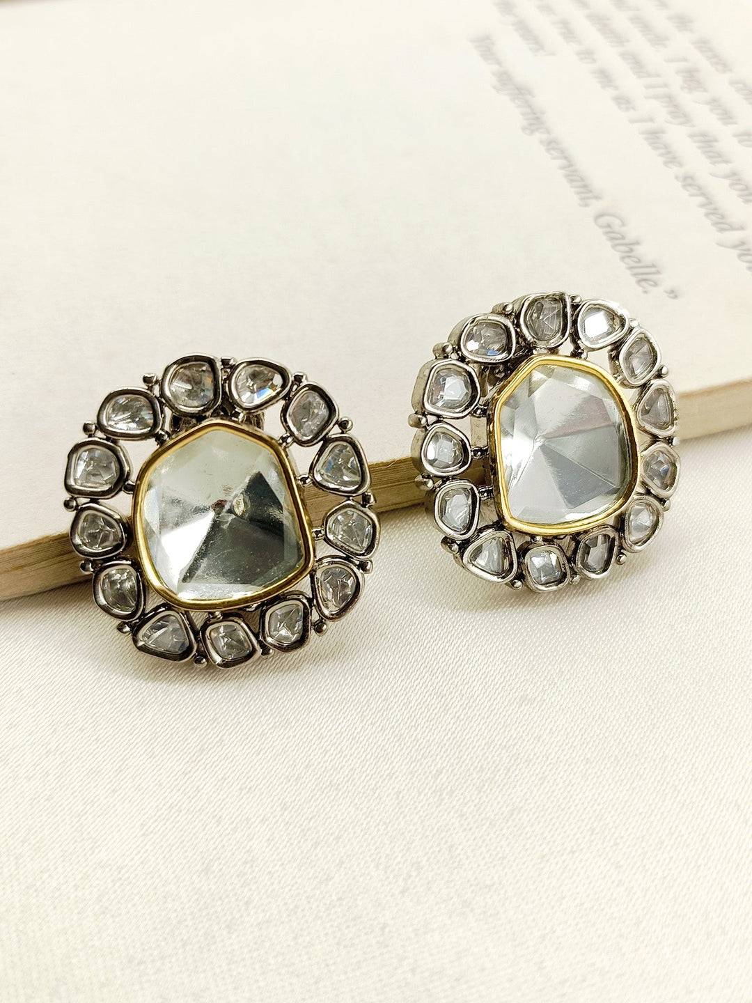 Maithily Diamond Work Rhodium Plated Victorian Tops with Silver and Gold Polish Polki Tops and Beautiful Uncut Polki Diamonds 