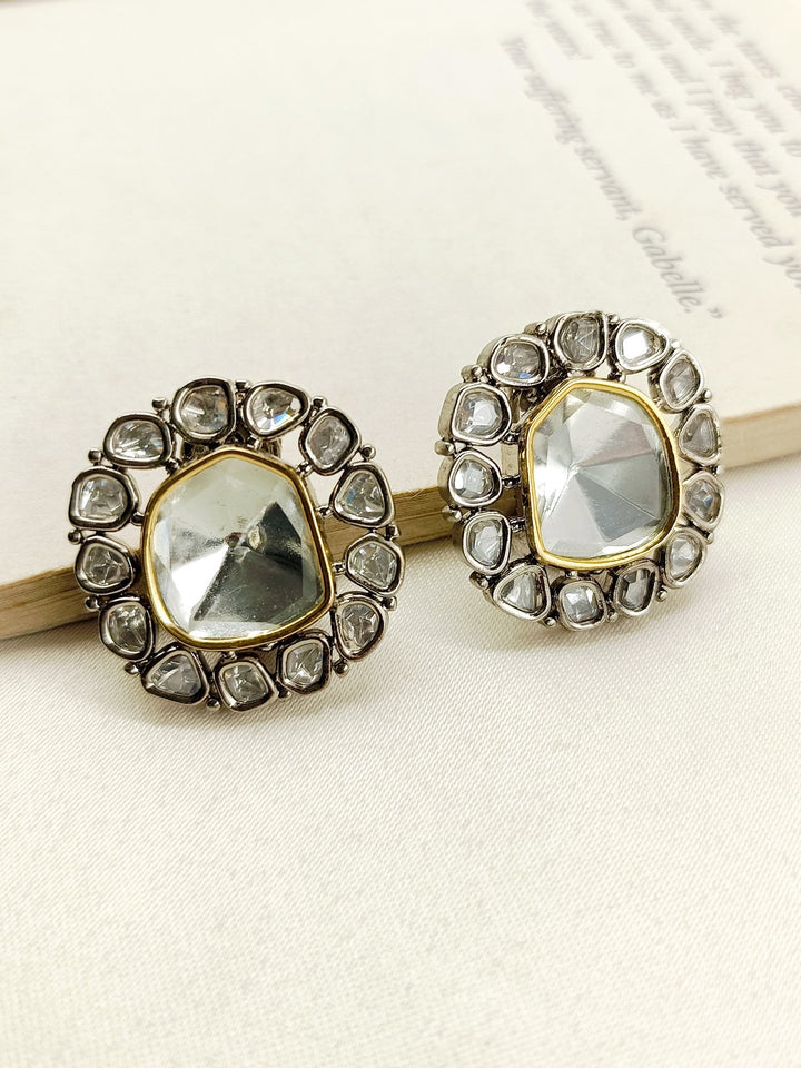 Maithily Diamond Work Rhodium Plated Victorian Tops with Silver and Gold Polish Polki Tops and Beautiful Uncut Polki Diamonds 