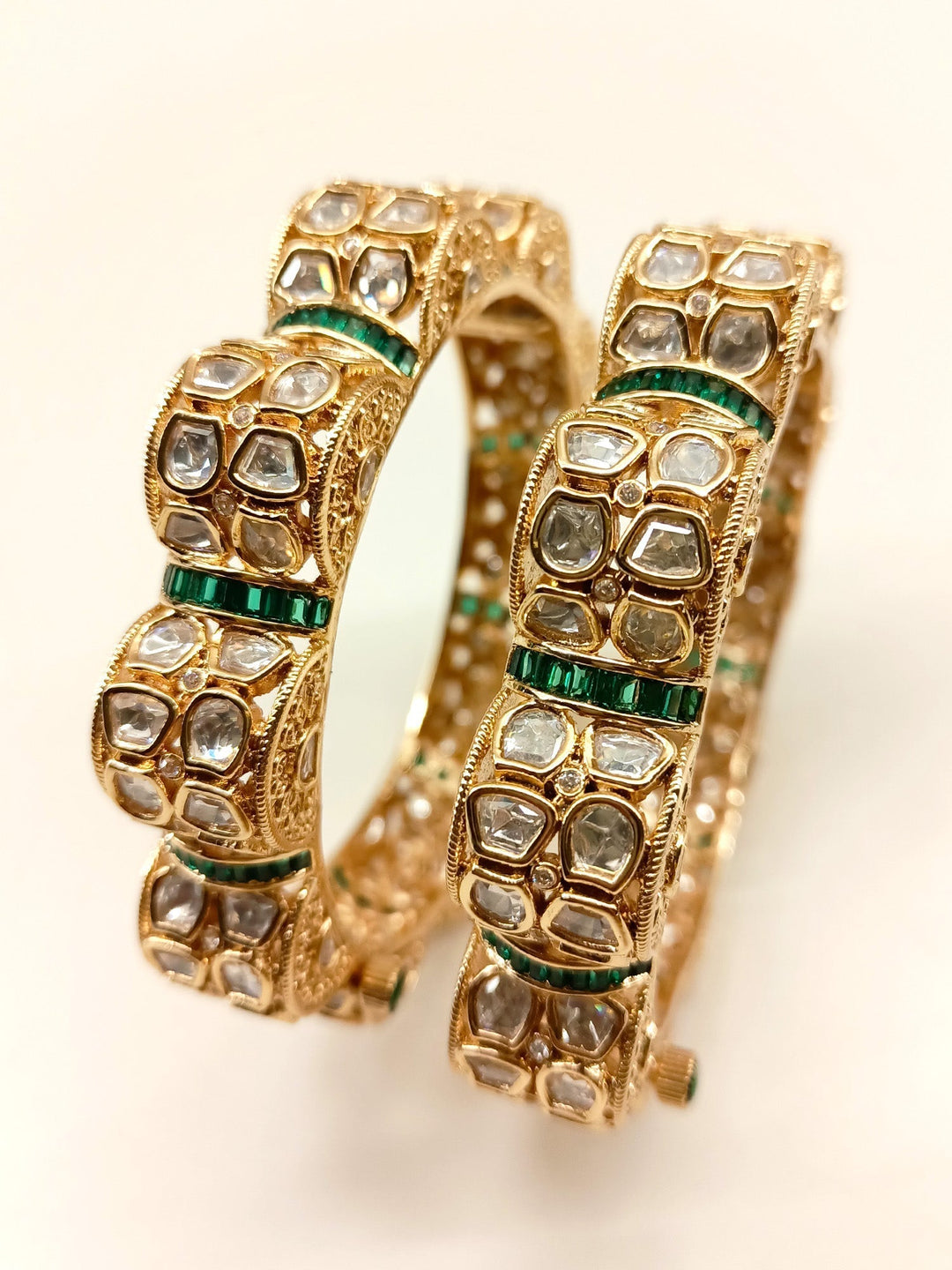 Eira Green Kundan Kada Set Of 2 - qivii