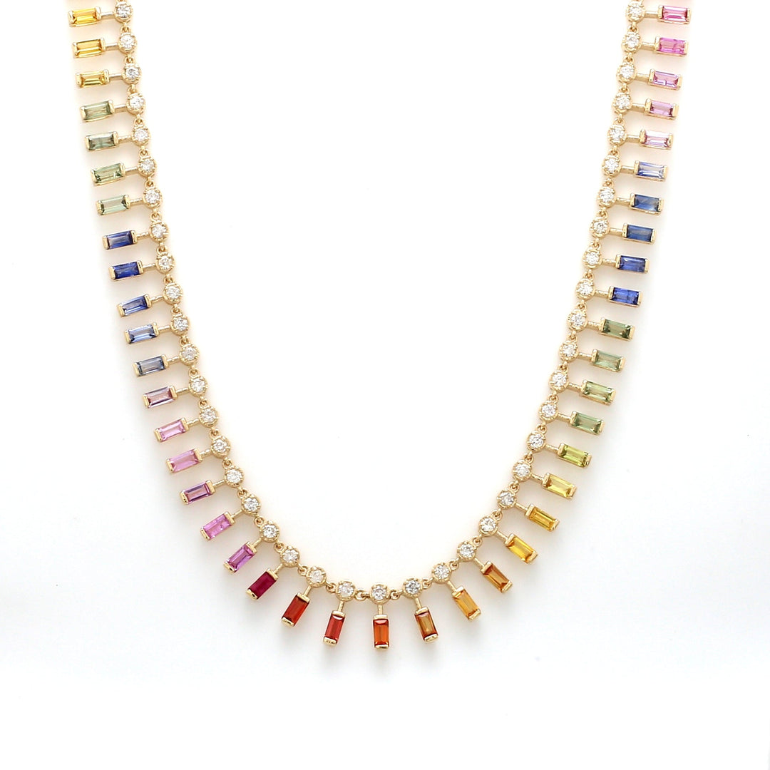 Rainbow Sapphire Dot and Dash Necklace - qivii