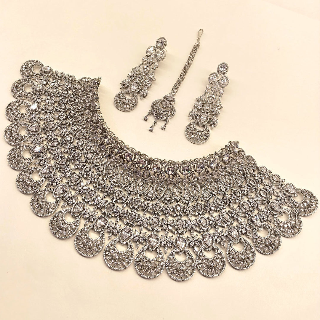 Exquisite Rukhsaar Bridal Look American Diamond Necklace Set with intricate design
