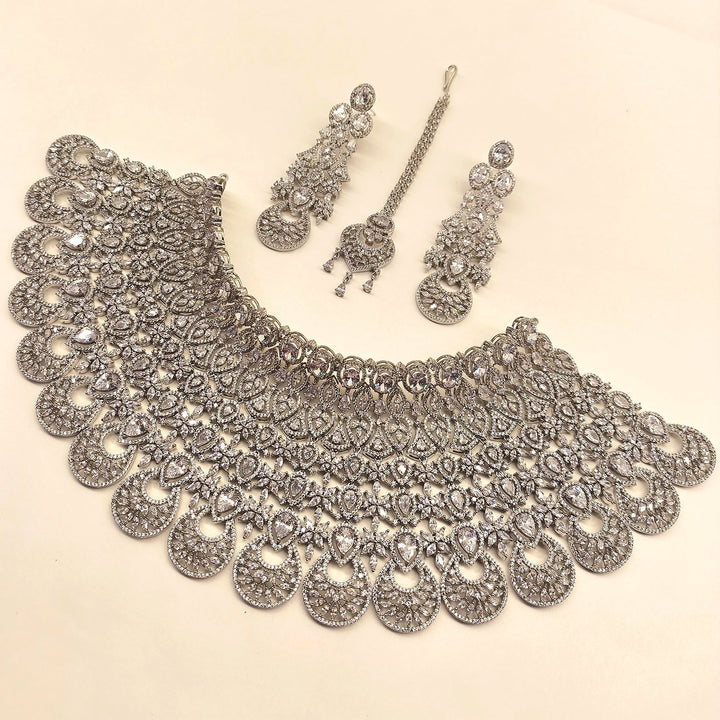 Exquisite Rukhsaar Bridal Look American Diamond Necklace Set with intricate design