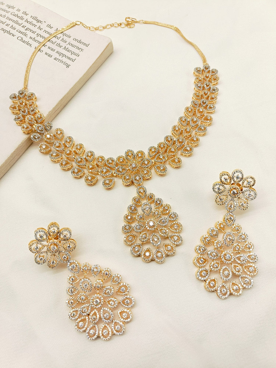 Prajakta White American Diamond Necklace Set - qivii