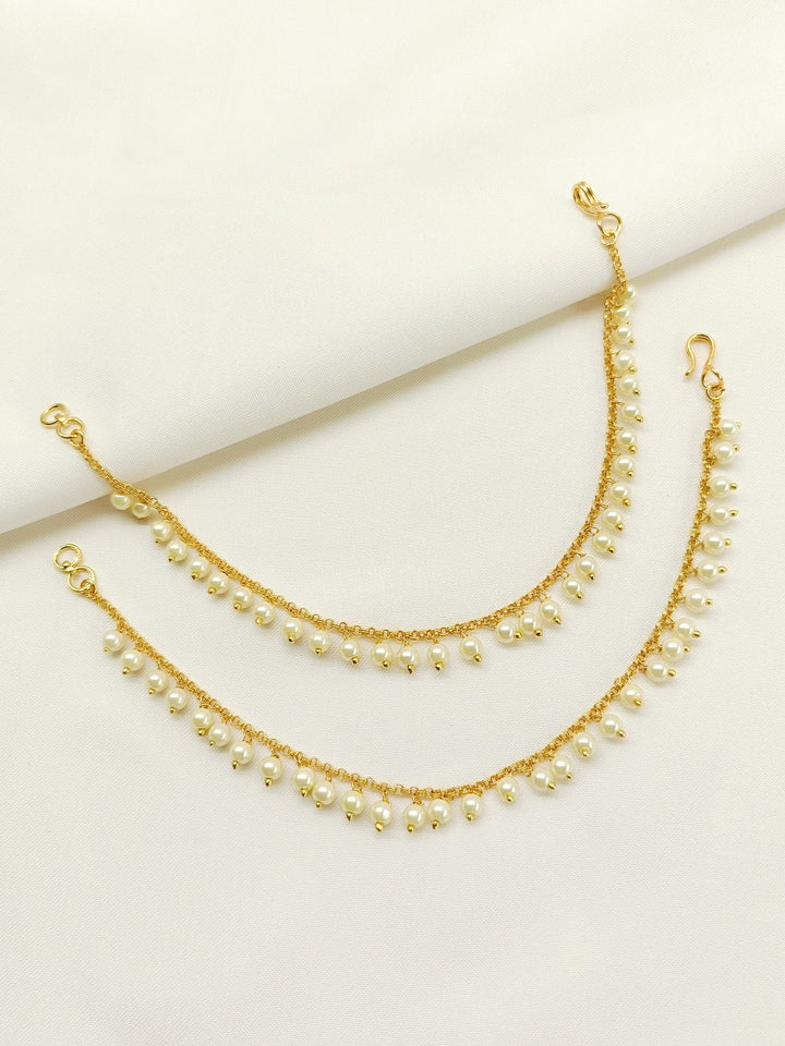 Dhwani Cream Gold Plated Ear Chain - qivii
