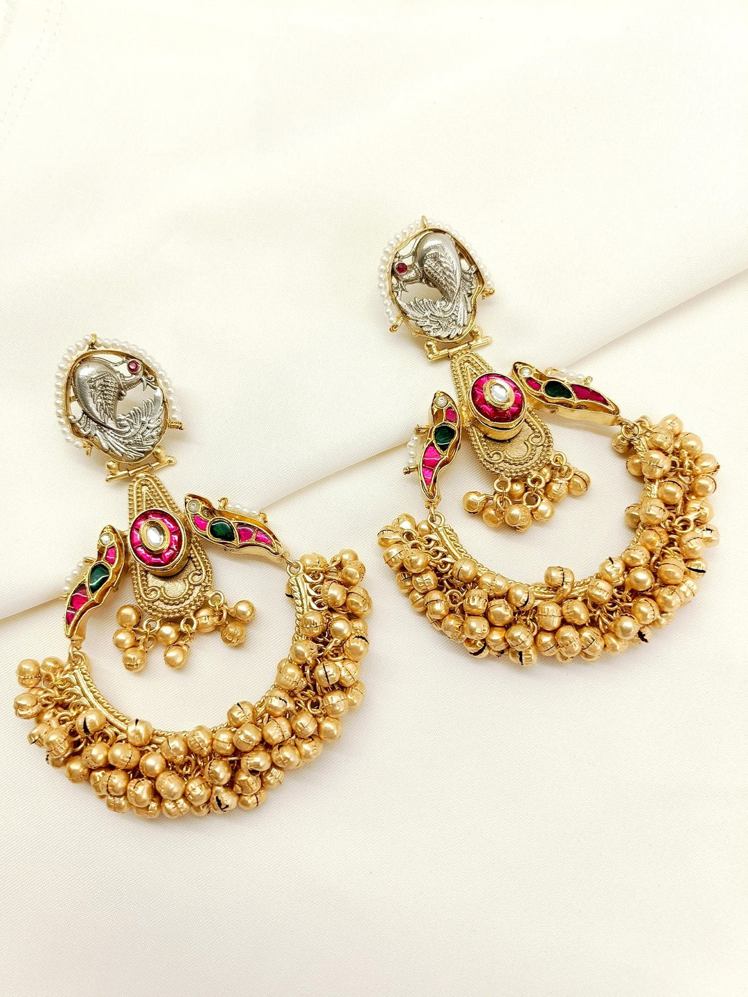 Gold plated brass peacock earrings with stunning golden ball hanging 
