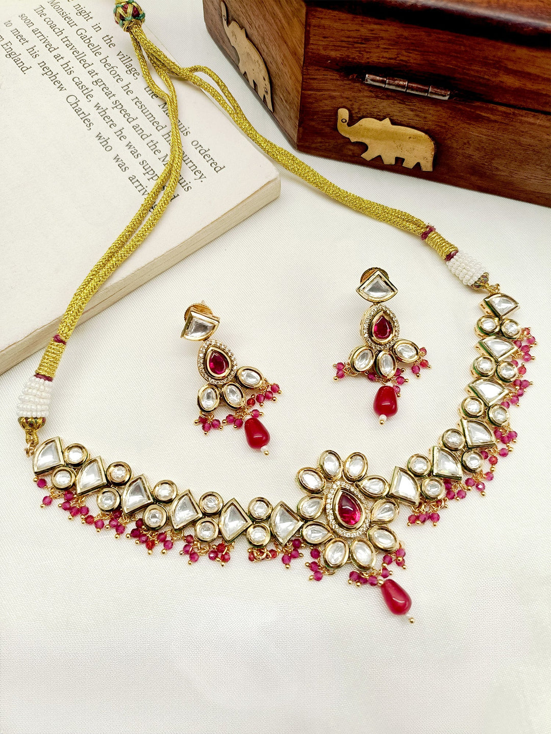 Dhanshika Ruby Kundan Necklace Set - qivii