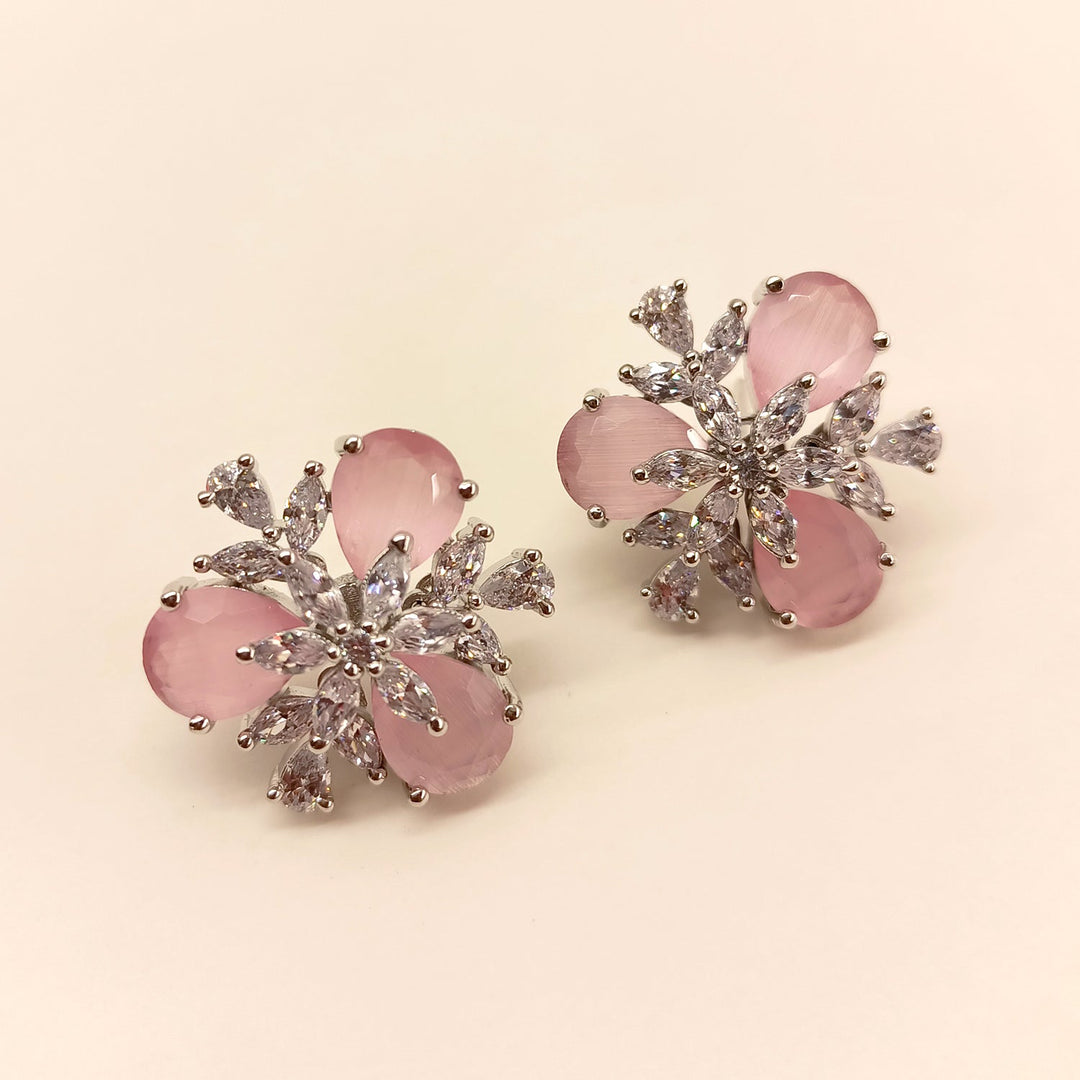 Stylish American Diamond Pink Tops with Silver Plated Brass Metal and Semi Precious Pink Stone