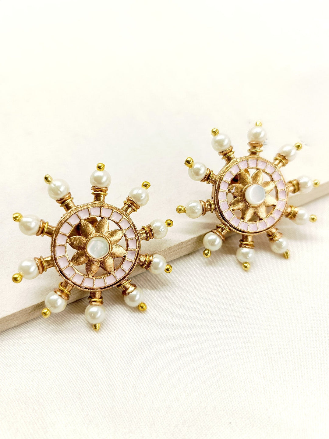 Gold plated meenakari tops with traditional pearls and baby pink stones