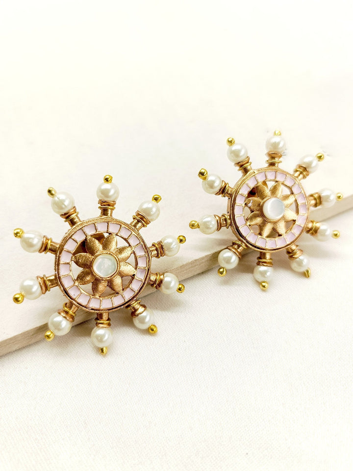 Gold plated meenakari tops with traditional pearls and baby pink stones