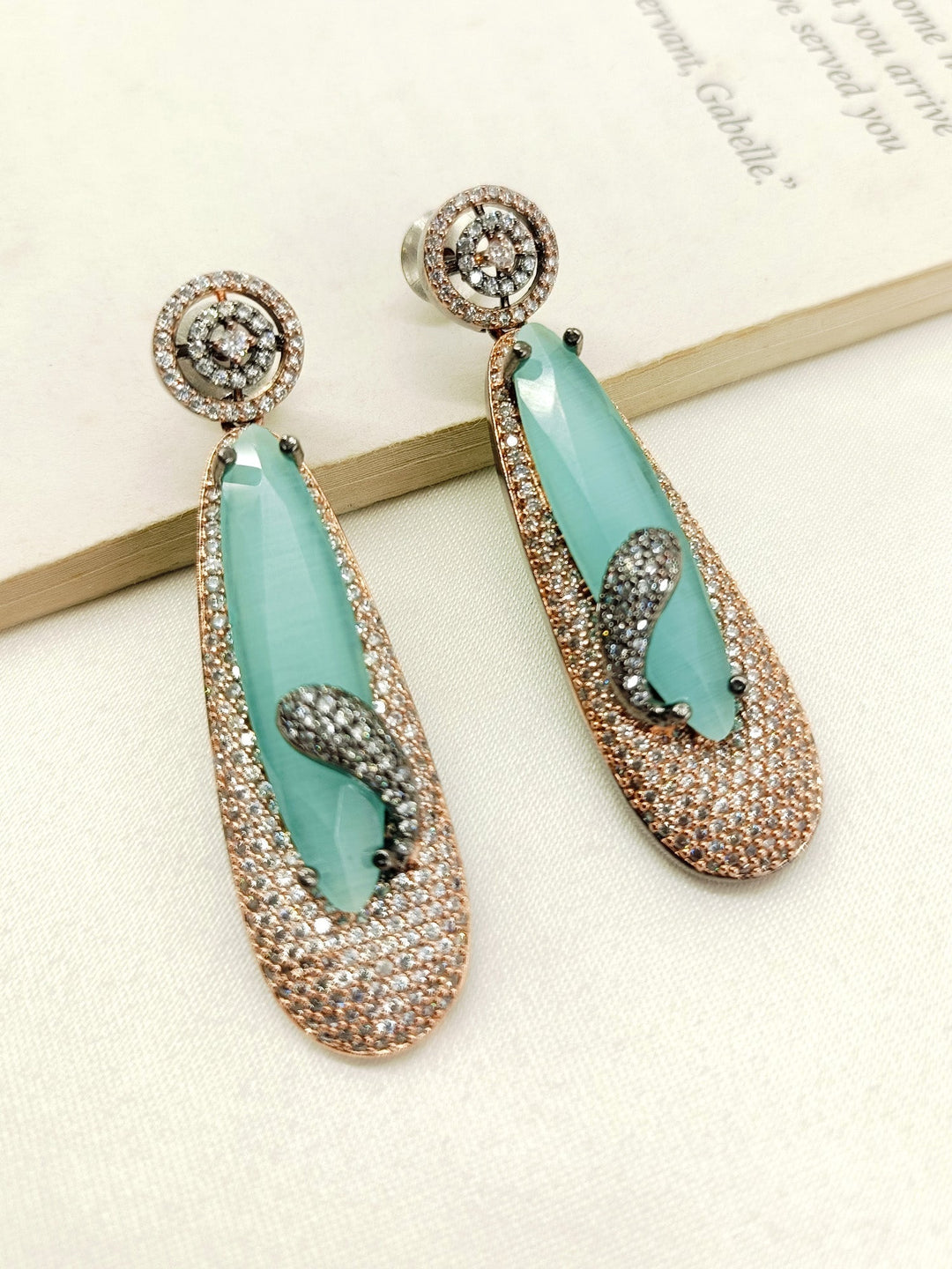 Khyati Diamond Work Light Green Victorian Earrings - qivii