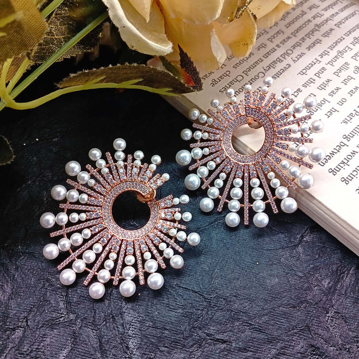Pari American Diamond Rose Plated Pearl Tops for elegant accessorizing