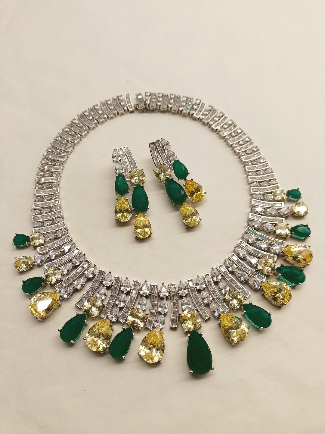 Clementine American Diamond Flexible Necklace Set in elegant gold color