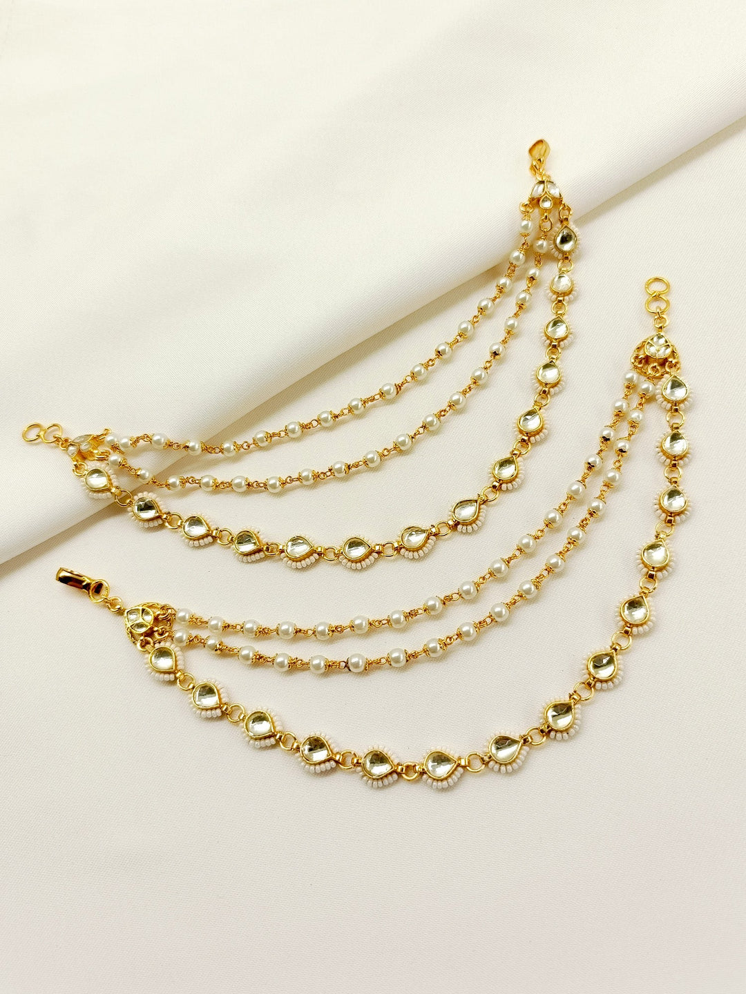 Neeta White Traditional Ear Chain - qivii