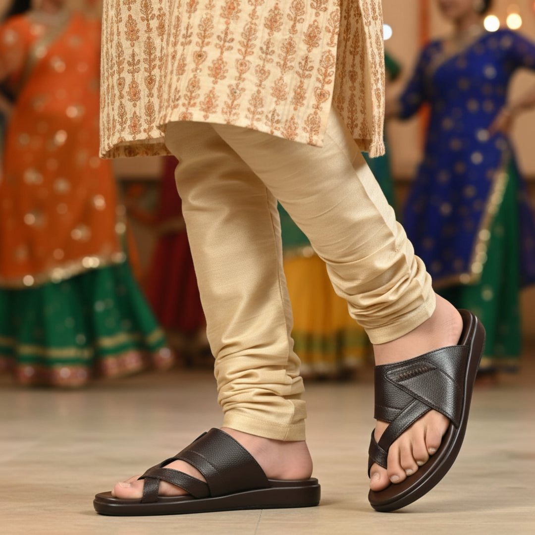 FRANKY GS44 Men's BROWN Chappal/Flip flop/Slipper Extra Soft Cushion Chappal/Slipper/ Ethnic Wear Leather Navratri Fashion Footwear. - qivii