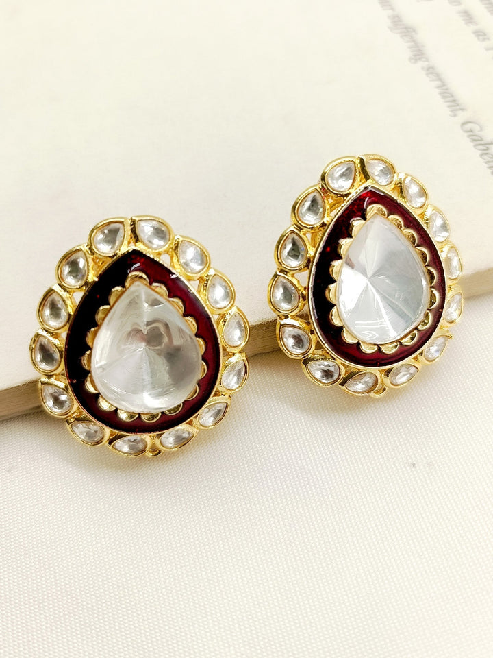 Arissa Maroon Kundan Tops with Gold Plated Brass Metal Back Clip-On