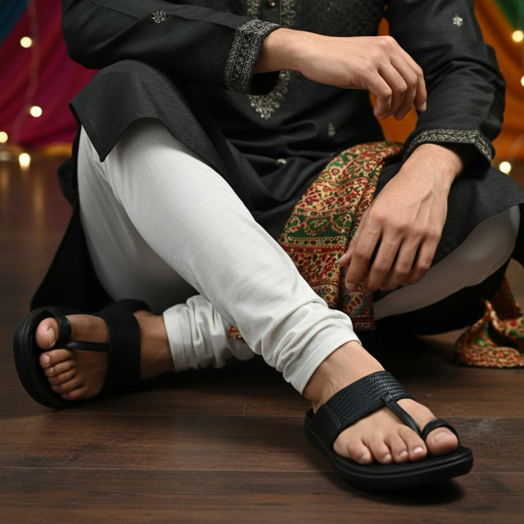 FRANKY GS5 Men's BLACK Chappal/Flip flop/Slipper Chakhdi Style Chappal/Slipper Extra Soft Chappal/Slipper/ Ethnic Wear Leather Navratri Fashion Footwear. - qivii