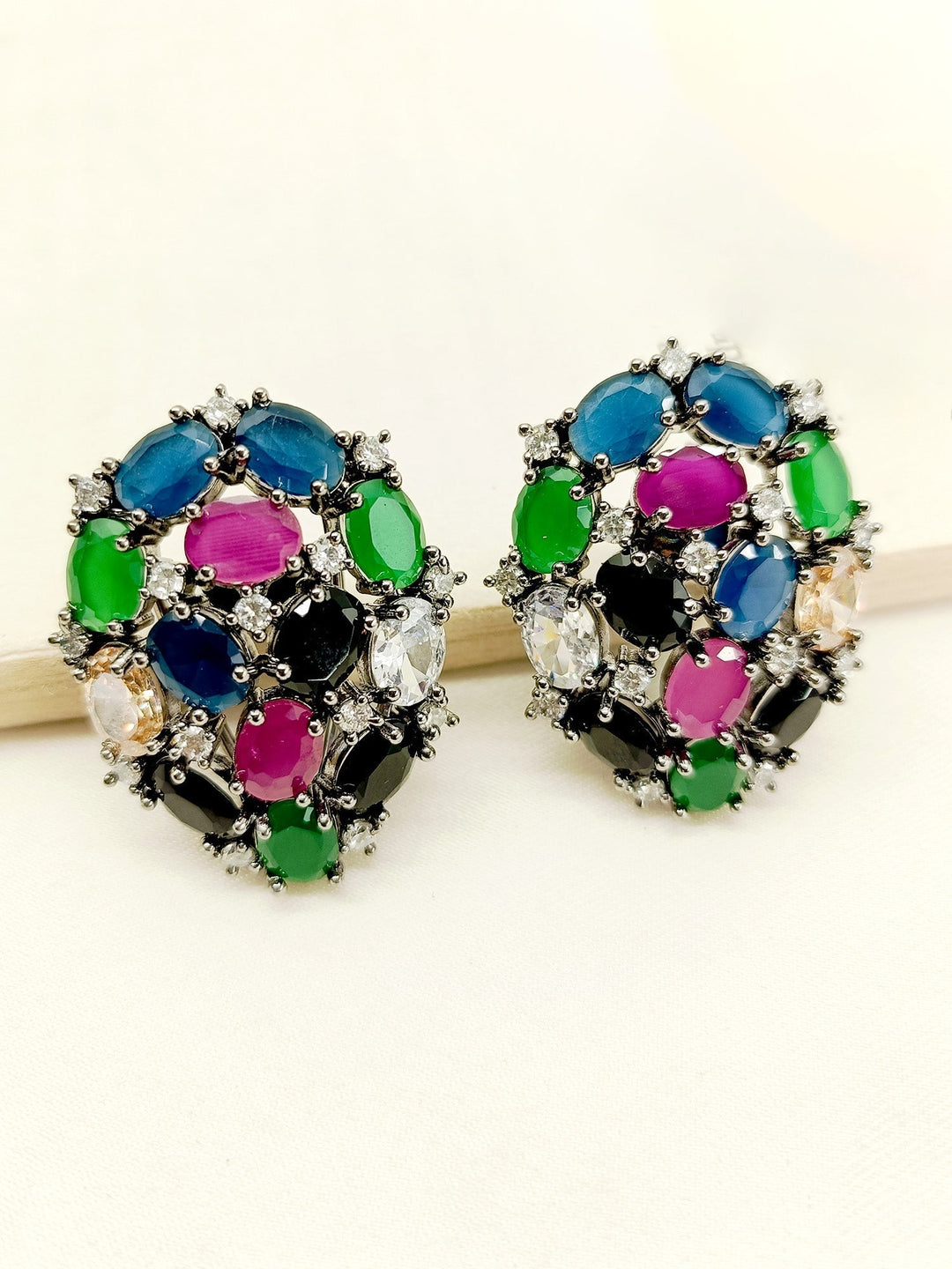 Safia Multi Colour Victorian Tops crafted from rhodium plated brass metal with stunning American diamond stones